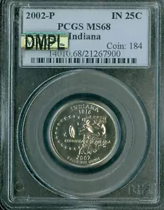 2002 P INDIANA QUARTER PCGS MS68 MAC DMPL . - Picture 1 of 2