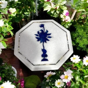 Marble Coffee Table with Floral Semi-Precious Stone Inlay - Handcrafted Luxury - Picture 1 of 9
