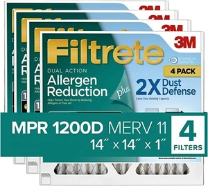 Filtrete 14x14x1 Air Filter MPR 1200D MERV 11 Allergen Reduction 4 Count - NEW - Picture 1 of 7