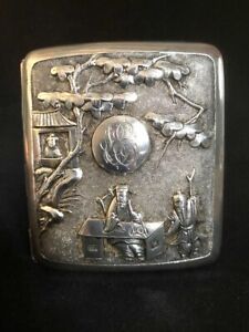 Antique Unique Sterling silver Vermeil Cigarette Case Indochina Old Asia 19th C