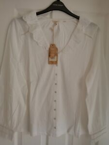 FAT FACE LILAH BLOUSE WHITE BRODERIE COLLAR COTTON MIX JERSEY UK 18, EUR 46 BNWT