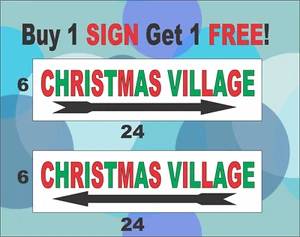 2- CHRISTMAS VILLAGE Signs 6"x24" Directional Road Street Yard Red & Green - Picture 1 of 3