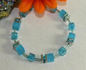 Armband Würfel Cube Cat Eye blau türkis aqua Kristall Glas strass farbig 507h - Bild 1 von 4