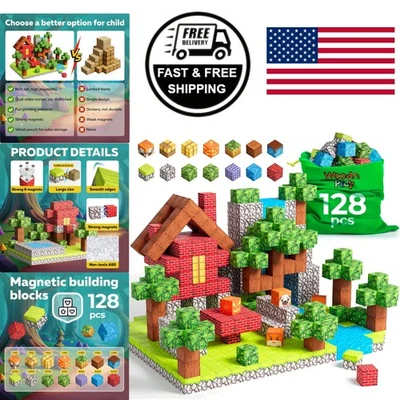 Bloques de construcción magnéticos 128 piezas juguete Stem para niños de 3 a 12 años diversión educativa Foto 1 de 4