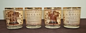 4 US Bicentennial Whiskey Low Ball Glasses Gold Rim Declaration of Independence - Picture 1 of 3