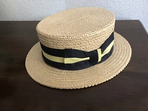 BROOKS BROTHERS Straw Boater Skimmer Hat sz 7 ITALY - Picture 1 of 10