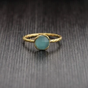 Blue Chalcedony Silver Ring, 18k Gold Plated Ring, Anniversary Ring Gift For Her - Picture 1 of 5