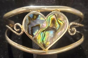 Sterling Silver .925 Cuff Bracelet w/ Heart-Shaped Abalone - Picture 1 of 9