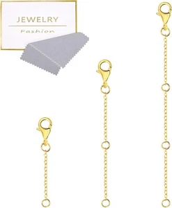 3er Pack 14K Gold Halskette Verlängerungskette mit Karabiner für Halsketten Armband Fußkettchen - Bild 1 von 8