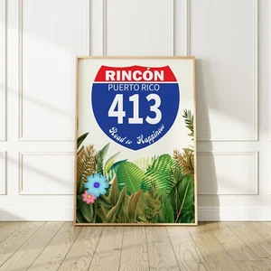 Puerto Rico "Road to Happiness 413" Art Print, Surfer Gift Idea, Premium Matte - Picture 1 of 4