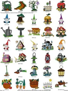 51 GNOME VILLAGE COLLECTION EMBROIDERY MACHINE DESIGNS PES JEF HUS USB DRIVE - Picture 1 of 11