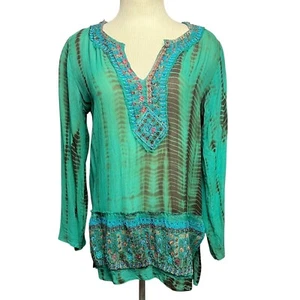 Chico's Silk Tunic Top Embroidered Tie Dye Boho Festival Sz 0 Gypsy Artisan - Picture 1 of 8