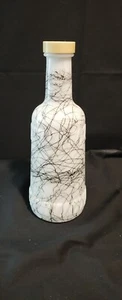 Vtg MCM Hazel Atlas White Milk Glass Black Spaghetti Swirl Welch Juice Bottle - Picture 1 of 3