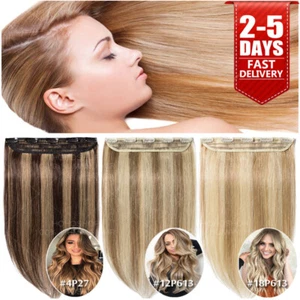 One Piece 100% Real Thick Clip In Remy Human Hair Extensions Full Head Highlight - Picture 1 of 31