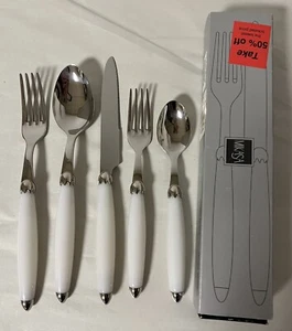 Mikasa Garden Terrace Flatware 5 pc Set White Fork Spoon Knife Vintage NIB Italy - Picture 1 of 4