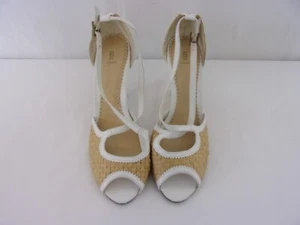 Bakers Peep Toe Criss-Cross Buckle Ankle Strap SIZE:11B TAN/WHITE WOVEN - Picture 1 of 3