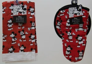 Disney Mickey Mouse 2 Pk Red Kitchen Towels Oven Mitt & Pot Holder NWT - Picture 1 of 1