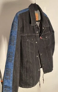 Chaqueta de Jean Levi's Premium Denim Logotipo Azul Rayas Negro Abrigo de Camionero Hombre Pequeño - Imagen 1 de 5