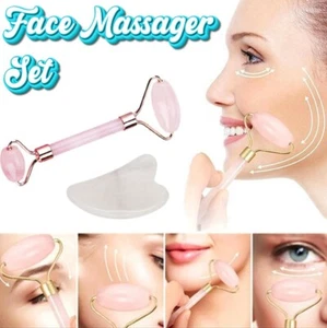 NEW Gua Sha Face Roller Stone Natural Rose Quartz Body Massager Facial Therapy - Picture 1 of 17