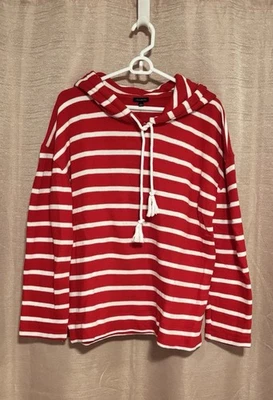 Sudadera con capucha pulóver de algodón a rayas rojas talla L de Talbots para mujer nueva con etiquetas Foto 1 de 4