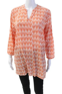 Roberta Roller Rabbit Womens Cotton Geometric Print V-Neck Blouse Orange Size M - Image 1 of 4