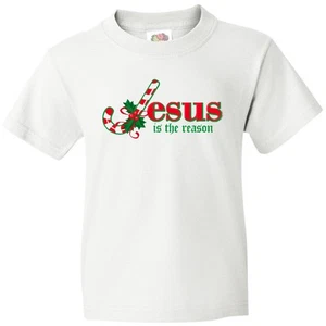Inktastic Candy Cane Jesus Youth T-Shirt Is The Reason Christmas Christian Holly - Picture 1 of 11