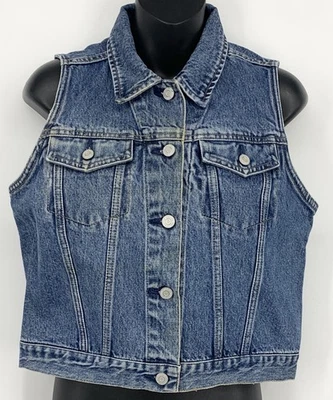 NOVO GAP Colete Jeans Feminino Gola Média Botão de Bolso Vintage Algodão Lavagem Escura - Imagem 1 de 4
