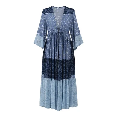 无边界轻便混合印花花卉长裙和服带抽绳尺寸 L/XL — 第 1/3 张图片