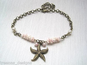 STARFISH CHARM SHELL PINK PEARL CHAIN Ankle Bracelet Anklet 8" 9" 10" Choice - Picture 1 of 6