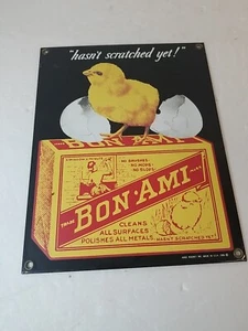 Vintage Bon-Ami Porcelain Enamel Sign “Hasn't Scratched Yet” By Ande Rooney - Picture 1 of 3