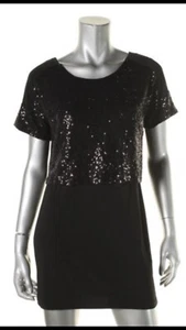 NWT Signature by Roobbie bee Size PM Dress Sequin Black popover Mini Cocktail - Picture 1 of 1