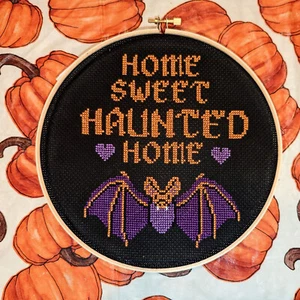 Handcrafted 9"  Cross Stitch Halloween Wall Decoration - Picture 1 of 2
