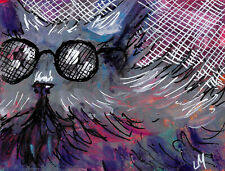 Print of Cat Painting ACEO Kitty With Glasses Miniature Folk Art Josh Merritt