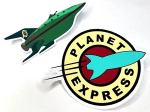 Futurama - Planet Express Logo and Ship 2 Sticker Set - Picture 1 of 5