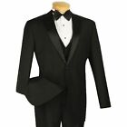 VINCI Men's Black 3pc Formal Tuxedo Suit w/ Sateen Lapel & Trim NEW