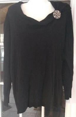 Suéter para mujer AGB tejido fino cuello capucha manga larga negro con alfiler talla grande Foto 1 de 4