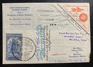1936 McAllen USA First Flight Rocket Mail cover To Reynosa Mexico Signed #5 - Picture 1 of 2