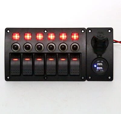 6 Gang LED Indicators Rocker & Circuit Breaker Waterproof Switch Panel Combined - Imagem 1 de 4