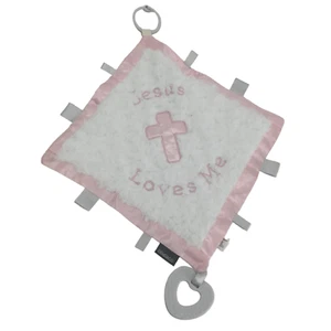 Demdaco Jesus Loves Me Lovey Lovie Security Blanket Teether Taggie White Pink - Picture 1 of 10