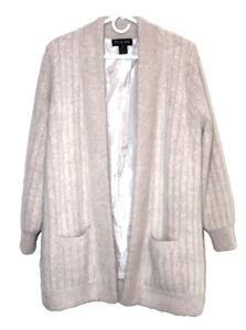 Venesha High Quality 80% Angora Beige Open Lined Cardigan Sweater Jacket Size M - Picture 1 of 15