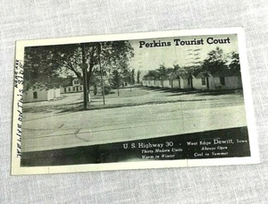 Perkins Tourist Court US Hwy 30 Dewitt Iowa Postcard Mid Century Cabins 1953 - Picture 1 of 2
