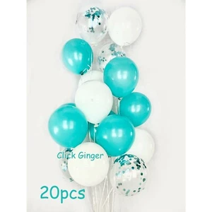 Tiffany Balloons (20pcs) Teal White Confetti Latex Balloons 12inch - Picture 1 of 2