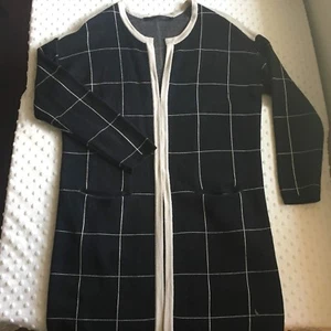 Coster Copenhagen Women S Black Open Front Check Cardigan Blend Sweater - Picture 1 of 7