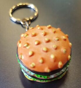 Acrylic Plastic Novelty 3D Beef Burger Fast Food Keyring UK Seller Gift Idea