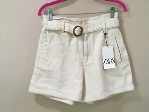 Zara Baggy Denim High Waist Shorts Pockets Belt Size 6/28 NWT Womens - Picture 1 of 6