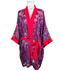 Victoria's Secret Floral Satin Kimono Robe One Size Red Flare Sleeve