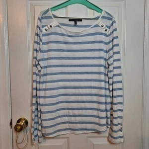 White House Black Market Blue White Striped Boat Neck Long Sleeved Shirt Size XL - Picture 1 of 11