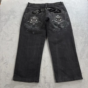 Jeans vintage Y2K premium blu grezzo uomo 36x28 ala di angelo ricamo ciniglia - Foto 1 di 10