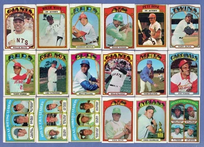 Lote de 18 tarjetas de béisbol 1972 Topps ~ Major Stars ~ Mays, Rose, Bench ~ bajo grado Foto 1 de 2