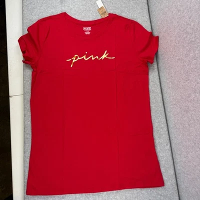 Camiseta Victoria's Secret ROSA Everyday Crew Roja MEDIANA Manga Corta Script Logo Foto 1 de 4